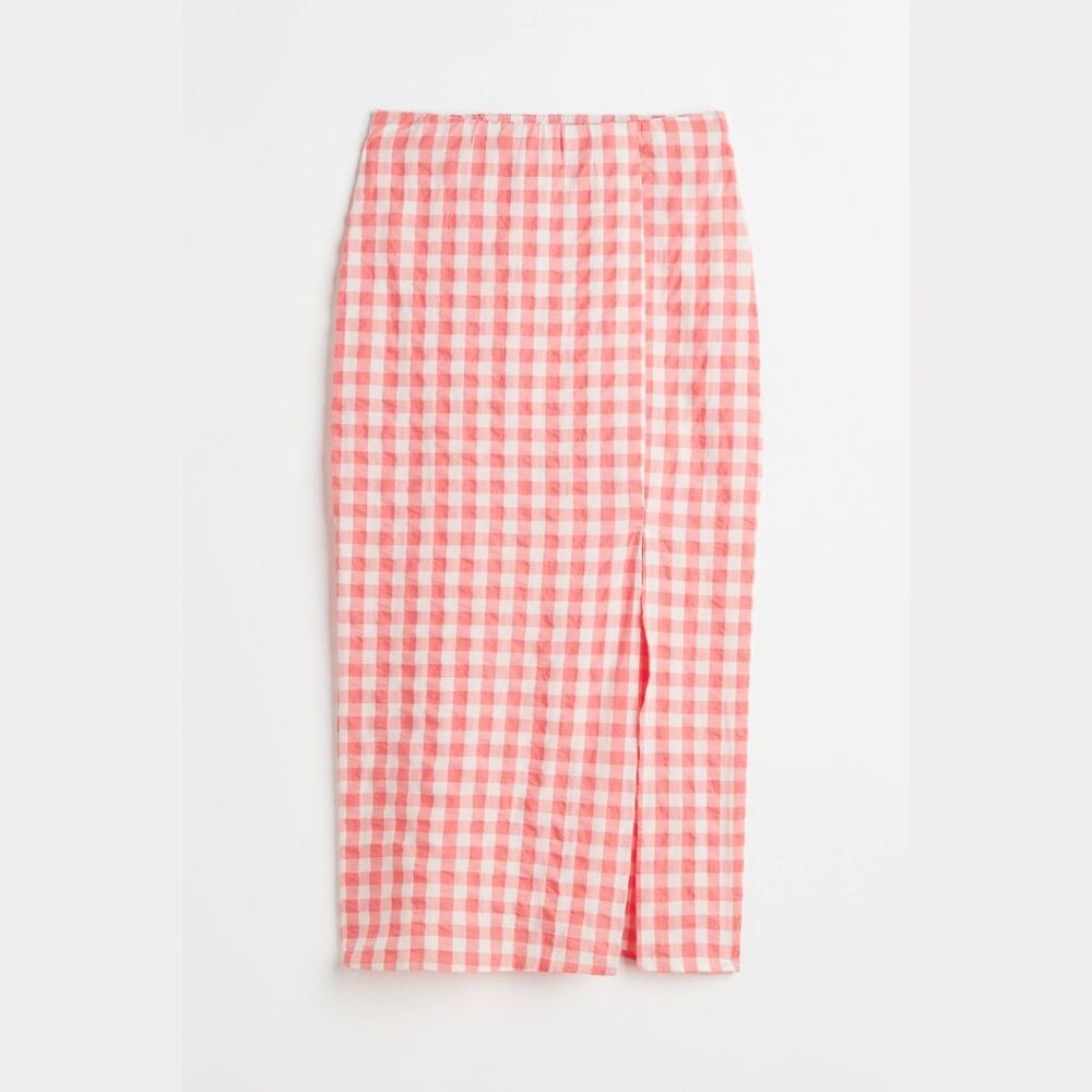 NWOT | H&M | Coral Pink Gingham Midi Skirt | US 2